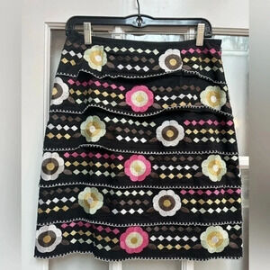 Etcetera | Black Tiered Embroidered Floral Pencil  Skirt Women’s Size 4